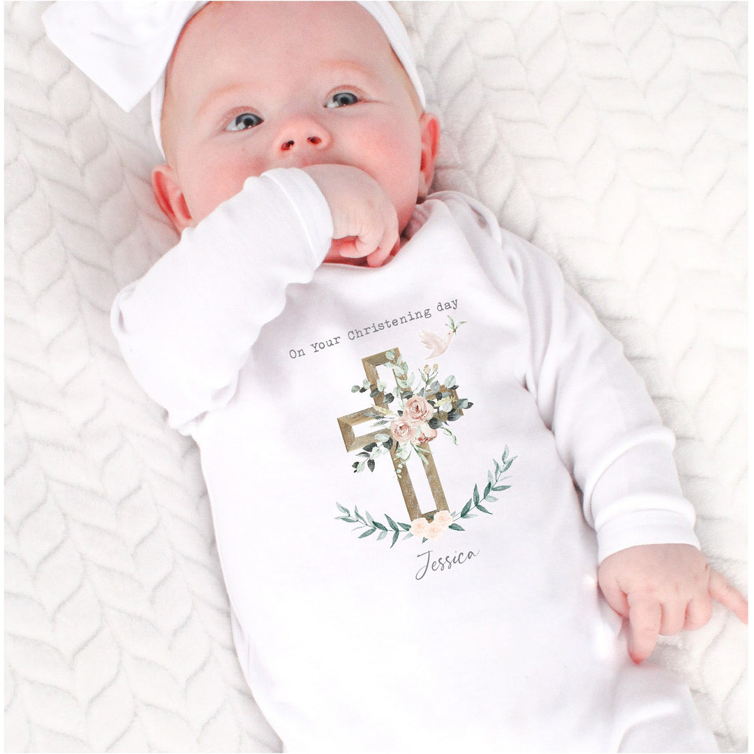 Personalised Pink Girls Christening Babygrow/Vest