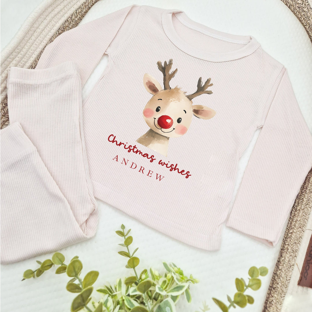 Personalised Reindeer Christmas Wishes Ribbed Loungewear