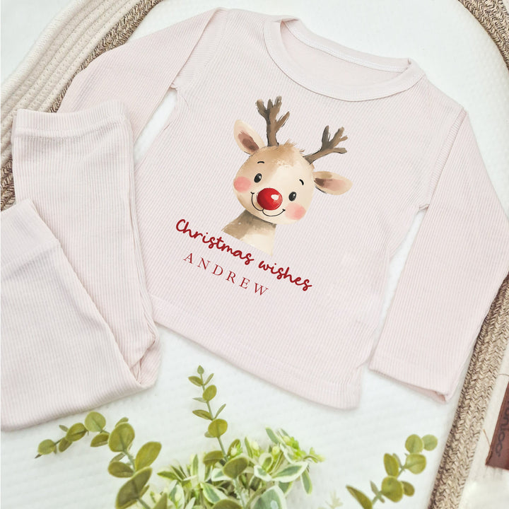 Personalised Reindeer Christmas Wishes Ribbed Loungewear