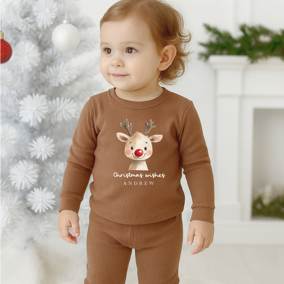 Personalised Reindeer Christmas Wishes Ribbed Loungewear