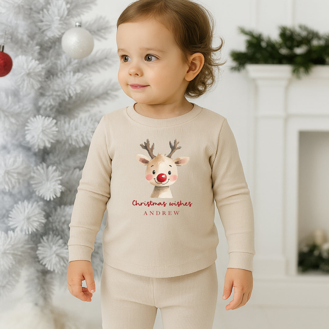 Personalised Reindeer Christmas Wishes Ribbed Loungewear