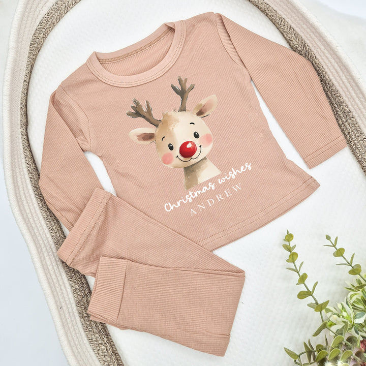 Personalised Reindeer Christmas Wishes Ribbed Loungewear