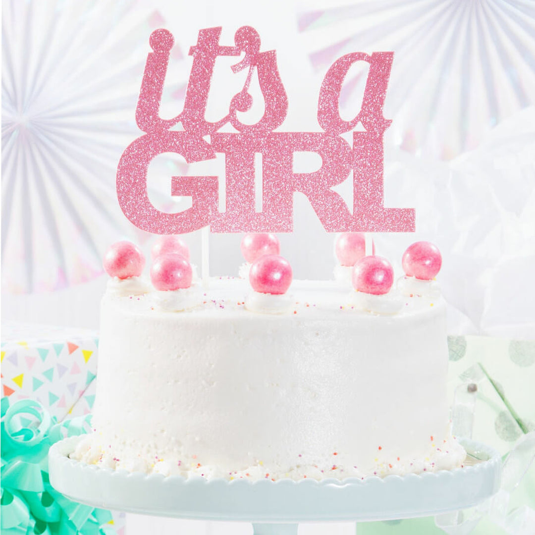 Glitter Its A Girl Cake Topper Pink