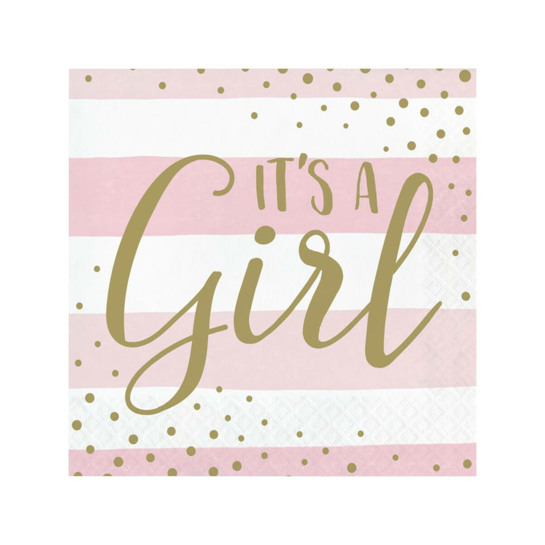 Pink and Gold Celebration Lunch Napkins It's A Girl 2 ply