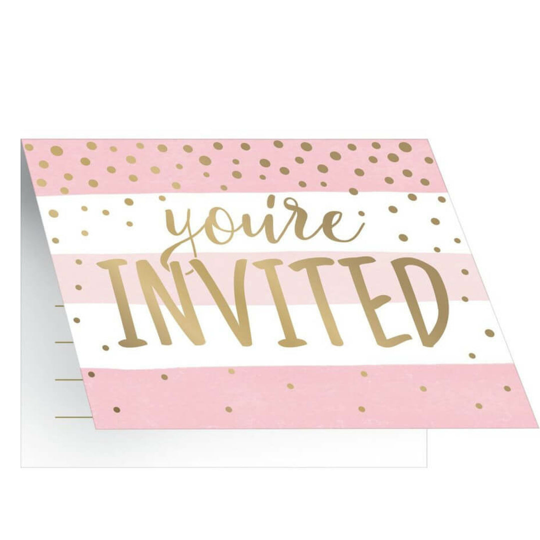 Pink and Gold Foldover Invitations with Envelopes