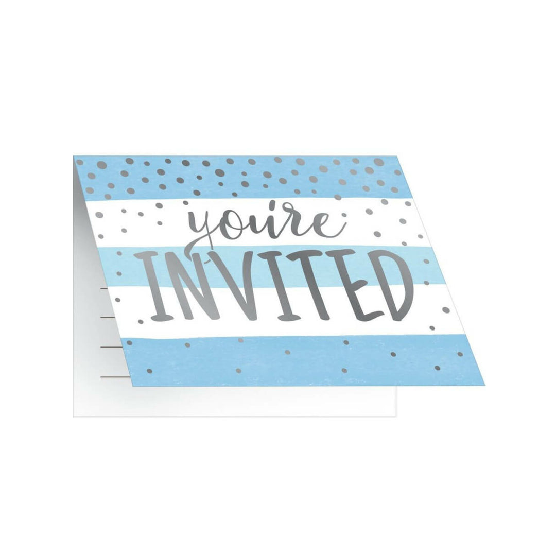 Blue and Silver Foldover Invitations with Envelopes