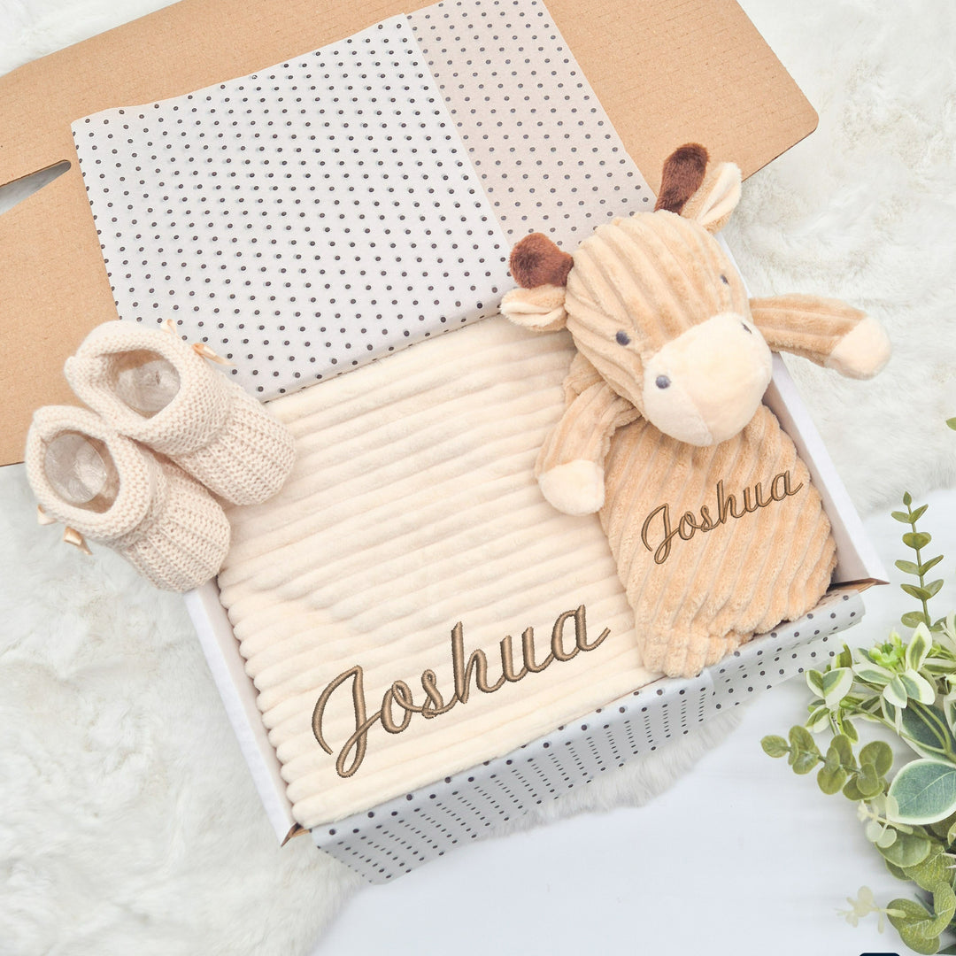 Personalised Embroidered Beige Blanket and Comforter Set