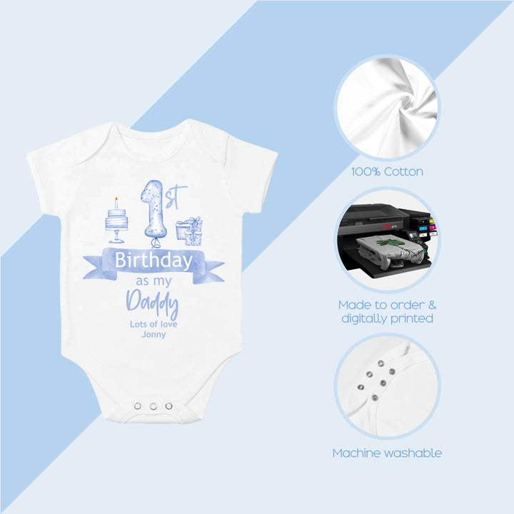 Personalised Happy 1st Birthday Daddy Blue Balloons Babygrow/Vest
