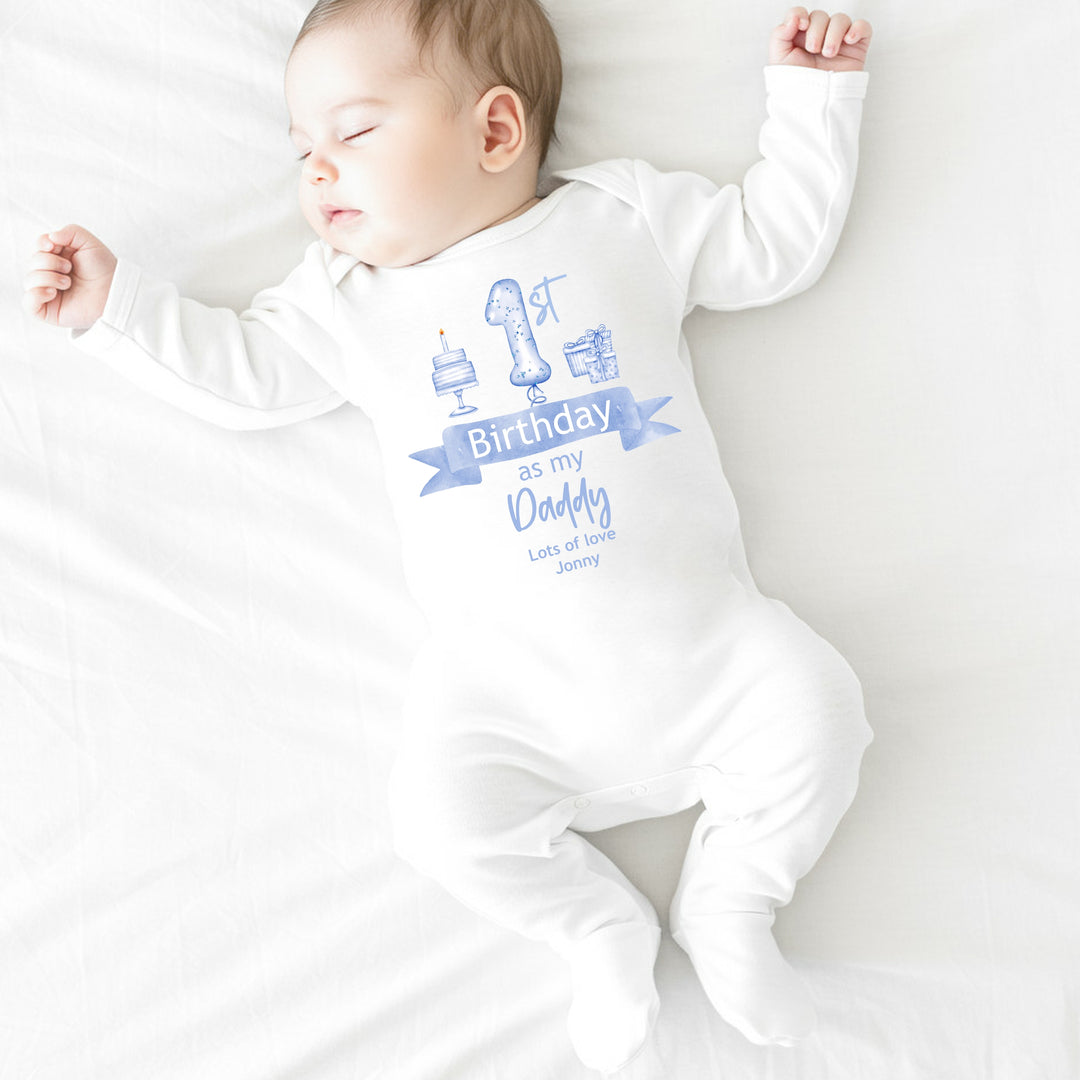 Personalised Happy 1st Birthday Daddy Blue Balloons Babygrow/Vest