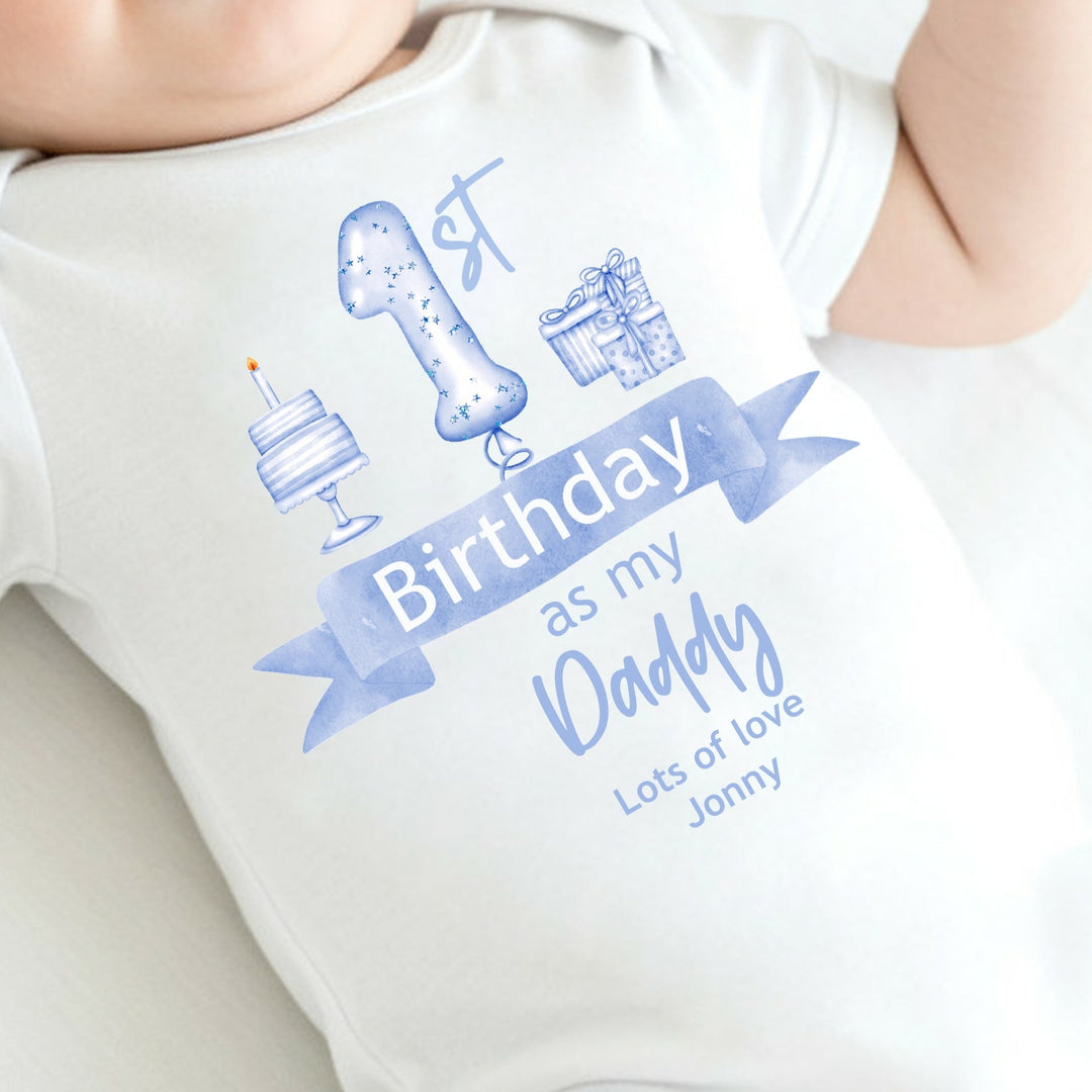 Personalised Happy 1st Birthday Daddy Blue Balloons Babygrow/Vest