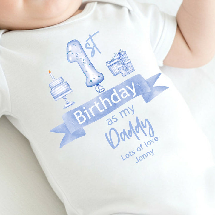 Personalised Happy 1st Birthday Daddy Blue Balloons Babygrow/Vest