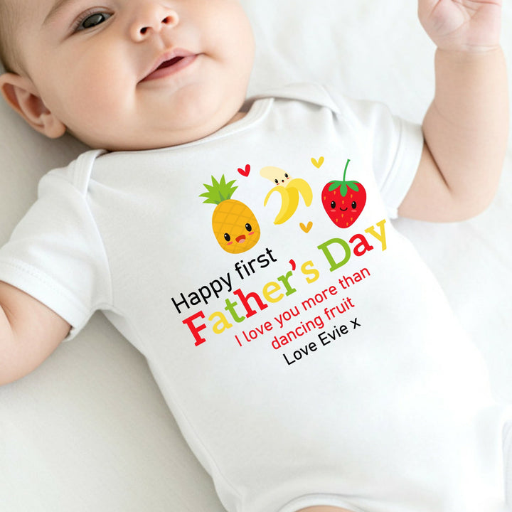 Personalised Dancing Fruit First Father's Day Babygrow/Vest