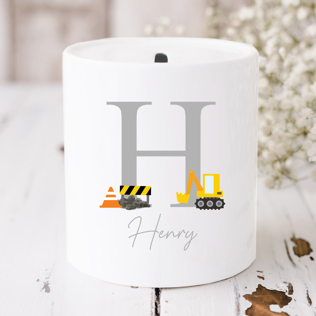 Personalised Digger Initial Ceramic Money Box