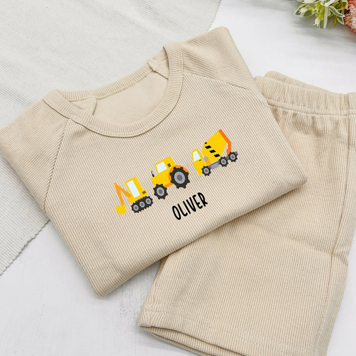 Personalised Little Digger Ribbed Shorts Set
