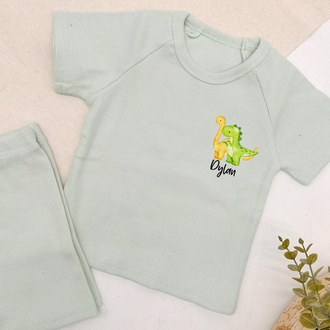 Personalised Dino Ribbed Shorts Set