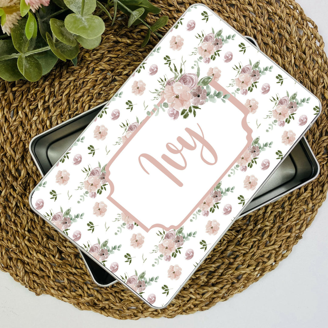 Personalised Dusky Floral Treat Tin