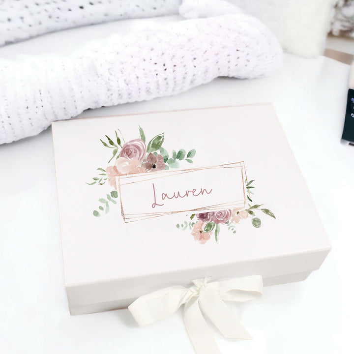 Personalised Girls Dusky Pink Gold Wreath Baby Box