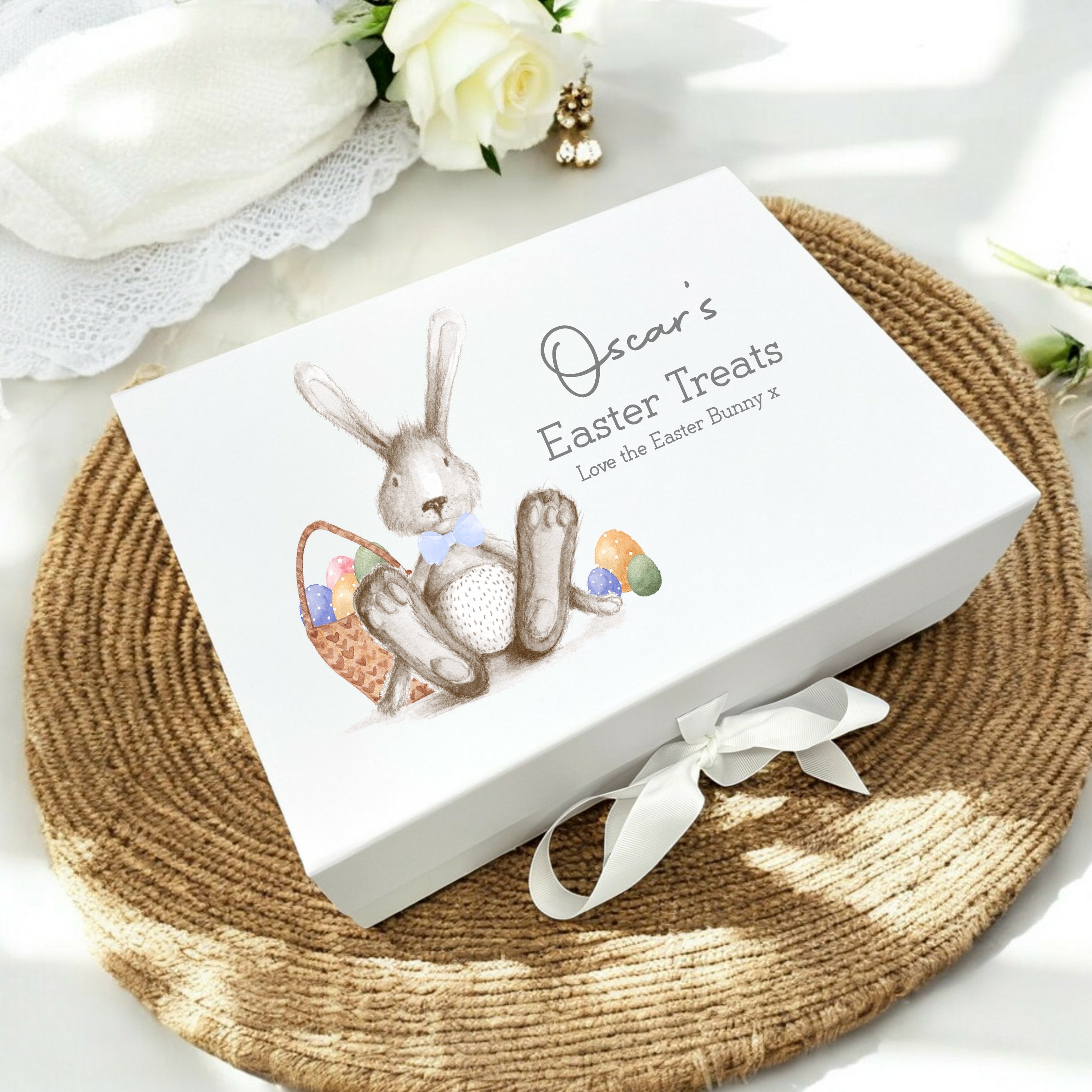 Personalised Grey Blue Bunny Easter Treat Box – allaboutthebump