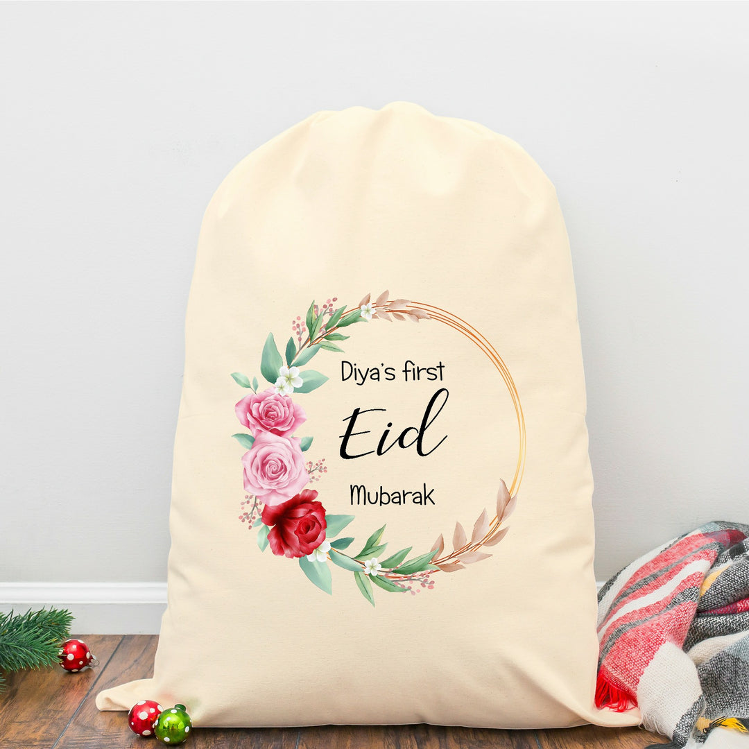 Personalised Floral Eid Mubarak Ramadan Treat Present Bag