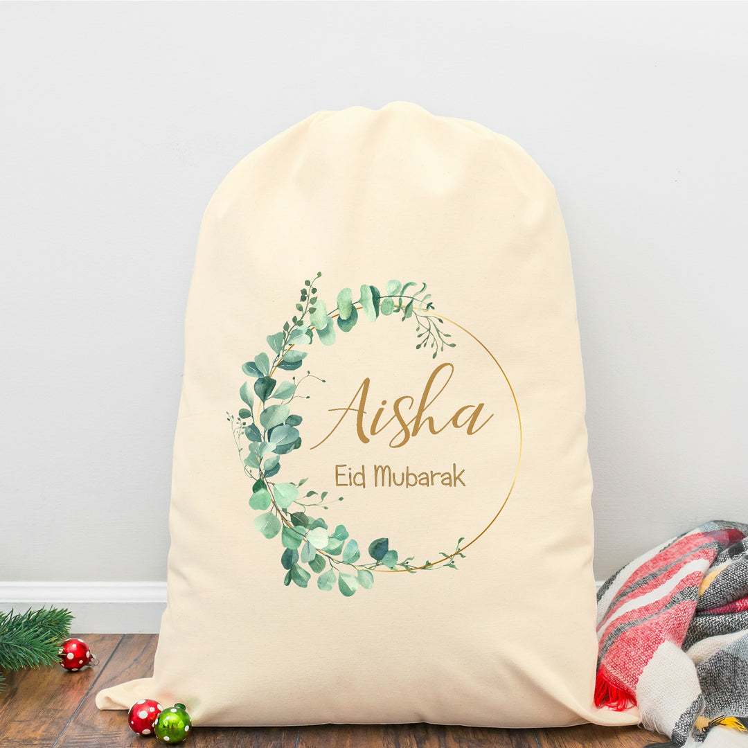 Personalised Green Floral Eid Mubarak Ramadan Treat Bag