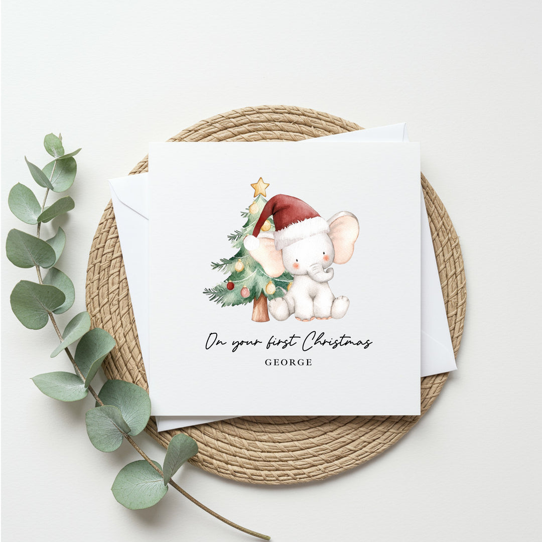 Personalised Elephant On Your First Christmas Card