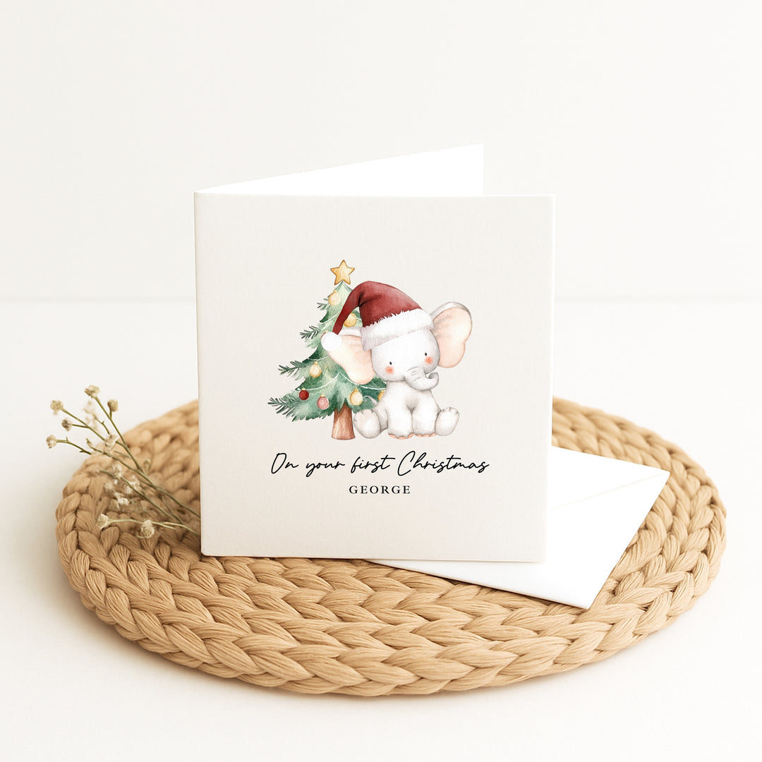 Personalised Elephant On Your First Christmas Card