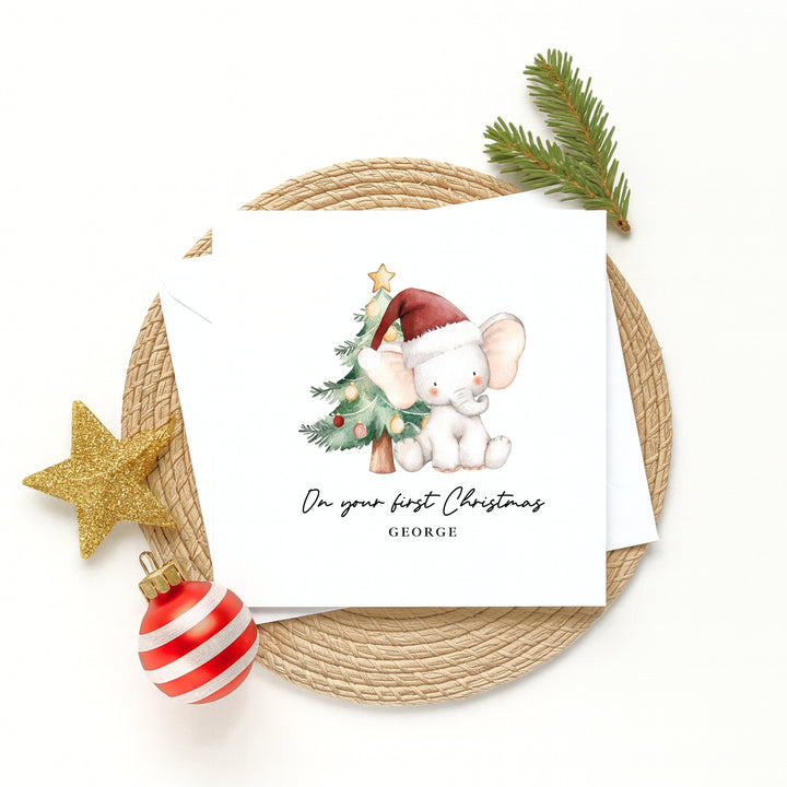 Personalised Elephant On Your First Christmas Card
