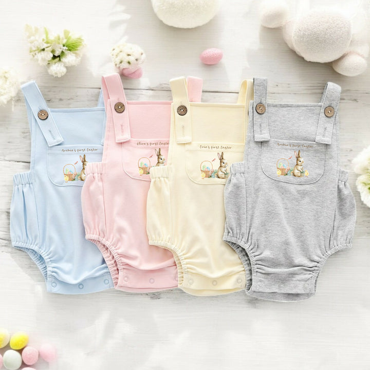 Personalised Easter dungarees avaliable in 4 different colours