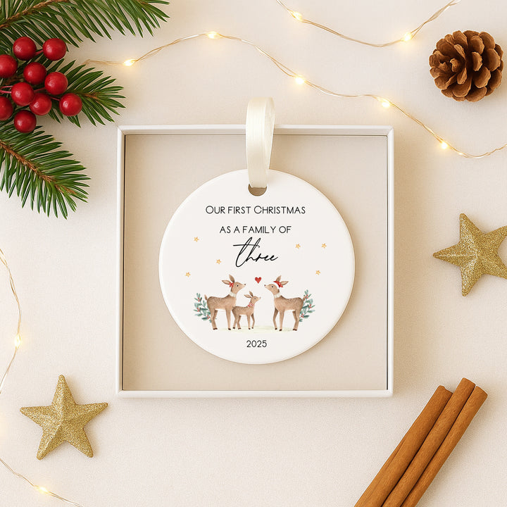 Personalised Our First Family of Three or Four Christmas Bauble