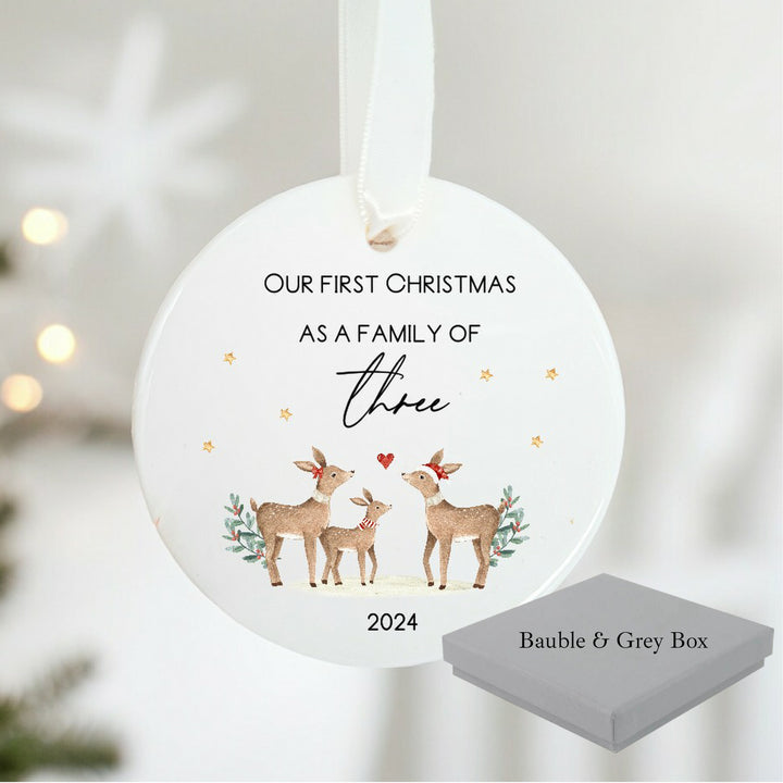 Personalised Our First Family of Three or Four Christmas Bauble