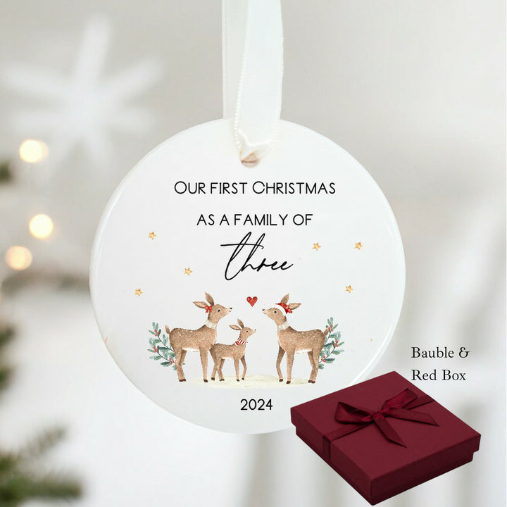 Personalised Our First Family of Three or Four Christmas Bauble
