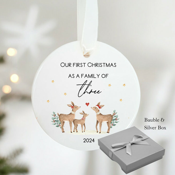 Personalised Our First Family of Three or Four Christmas Bauble