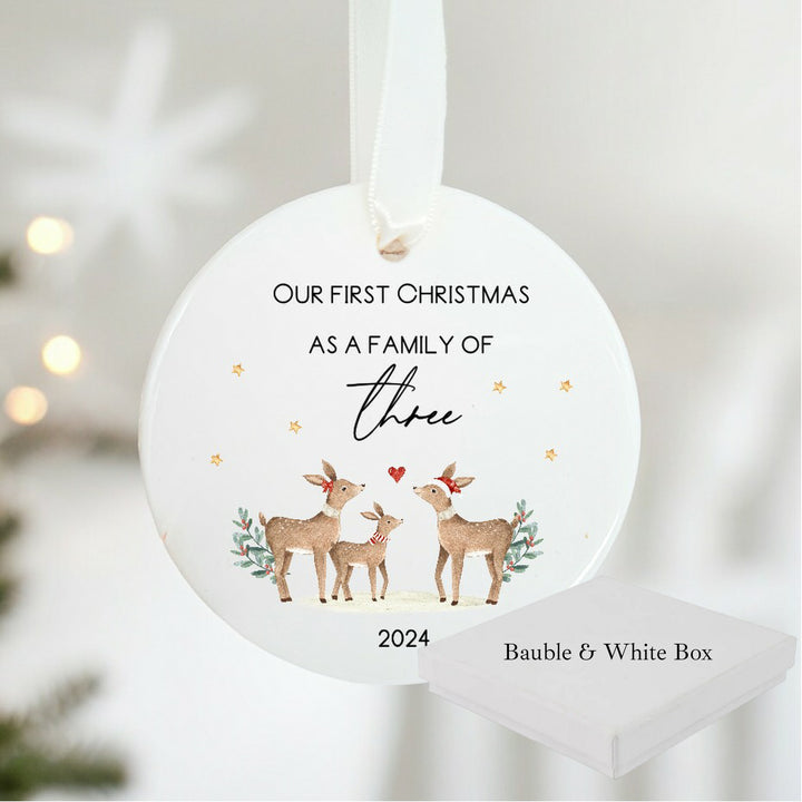 Personalised Our First Family of Three or Four Christmas Bauble
