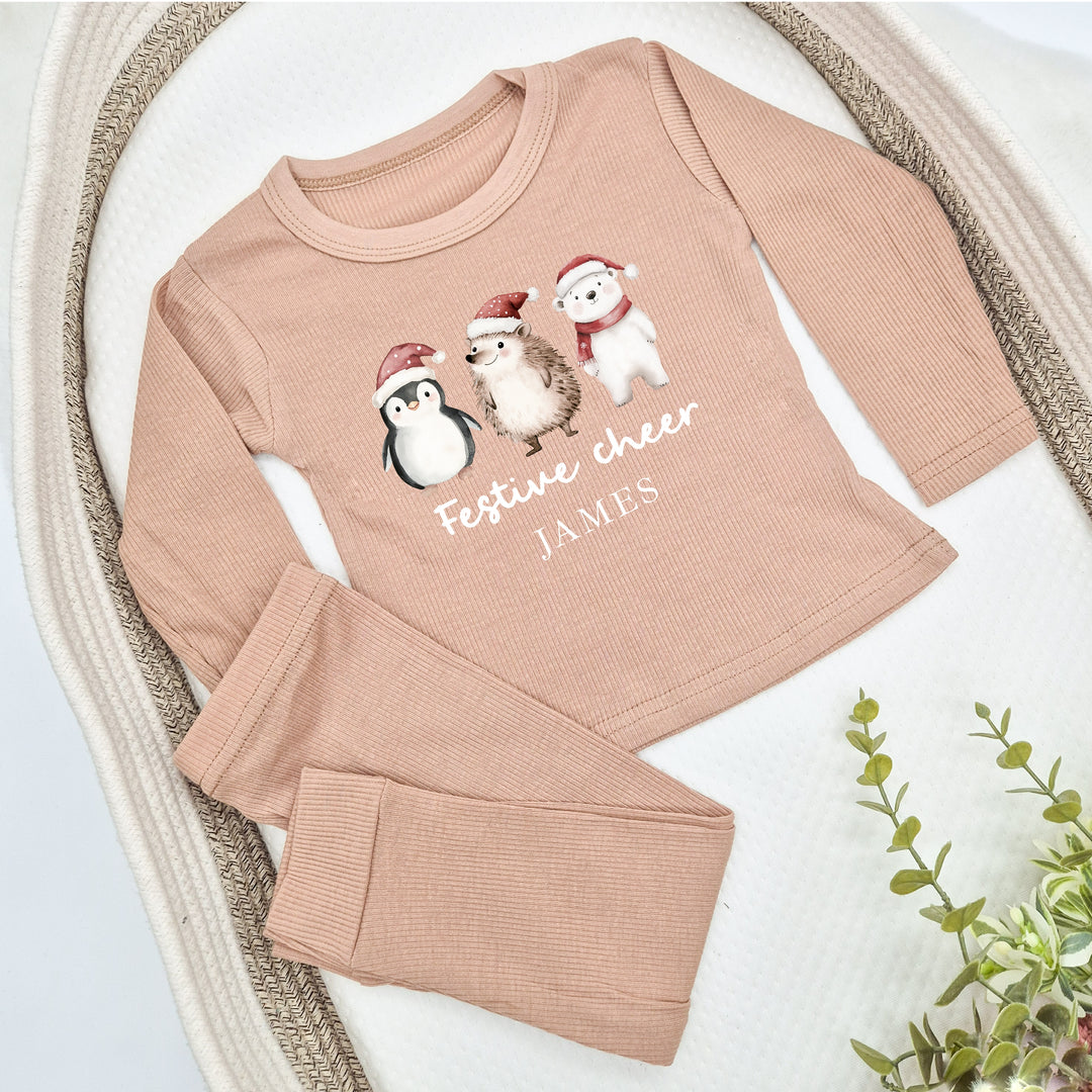 Personalised Festive Cheer Christmas Ribbed Loungewear
