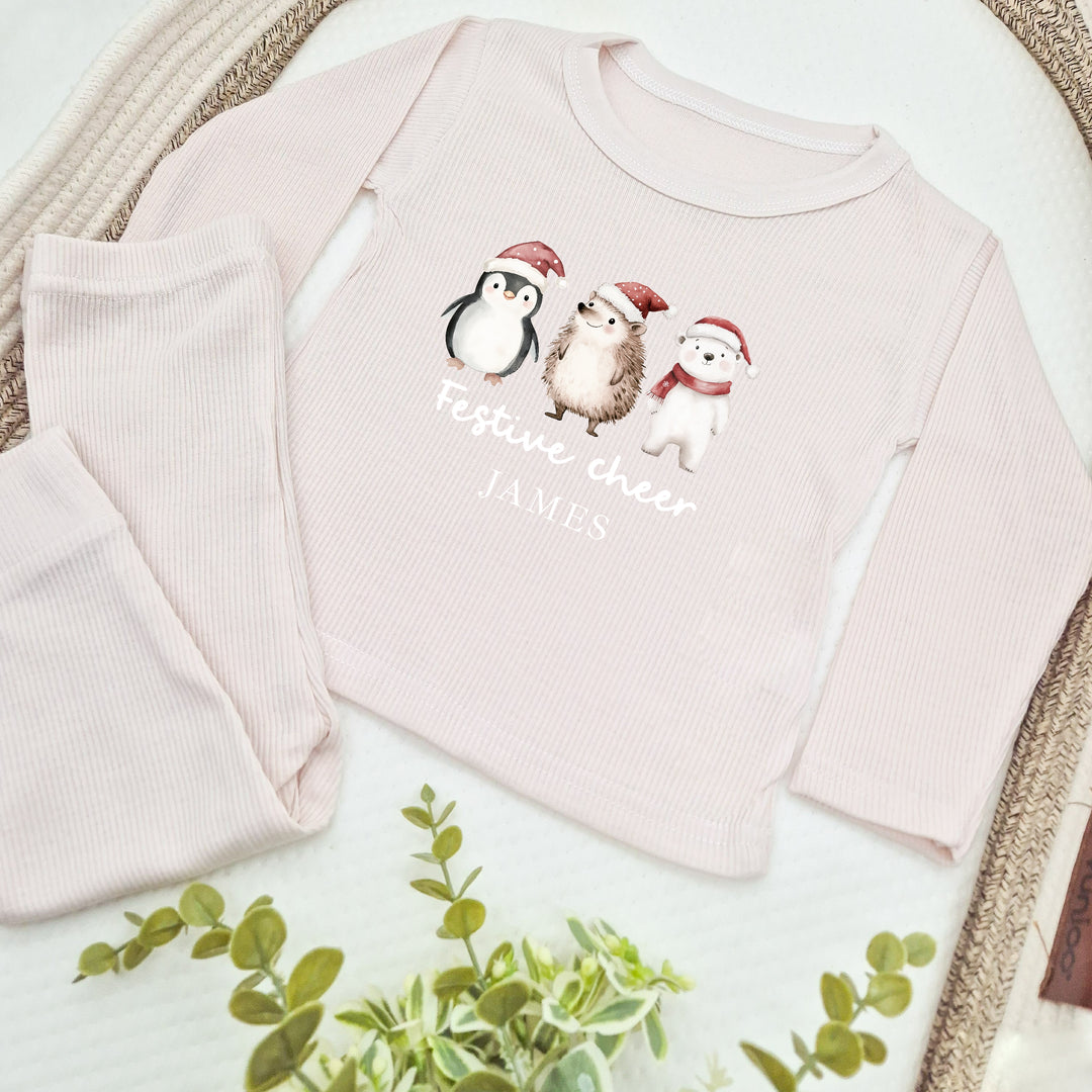 Personalised Festive Cheer Christmas Ribbed Loungewear