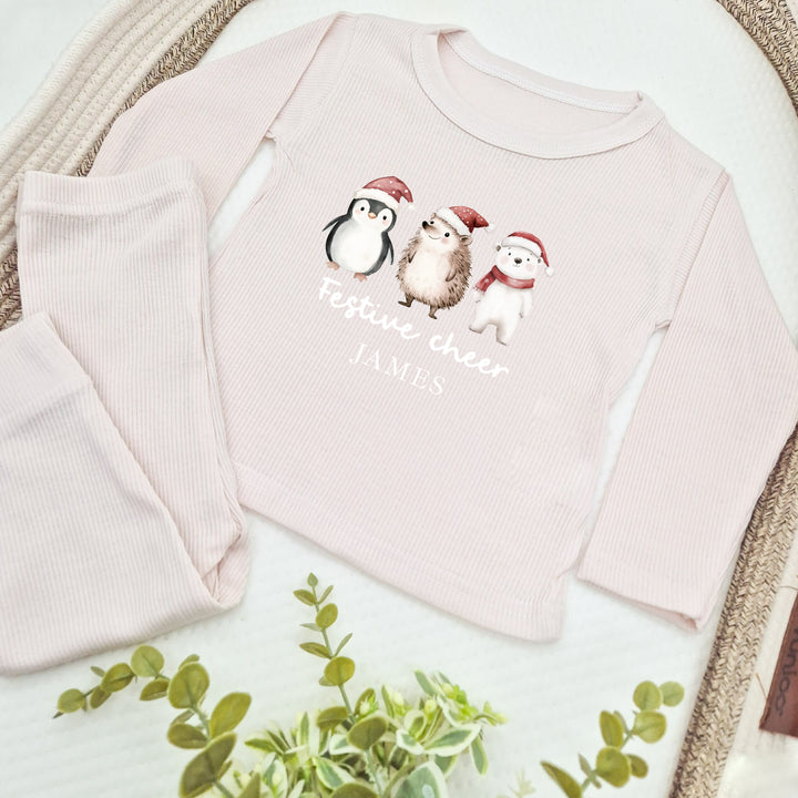 Personalised Festive Cheer Christmas Ribbed Loungewear