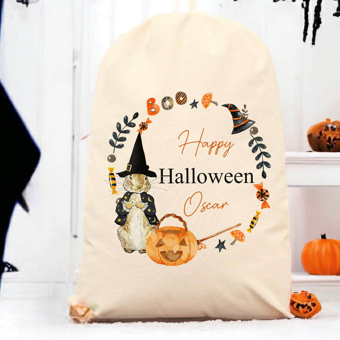 Personalised Rabbit Halloween Wreath Treat Sack