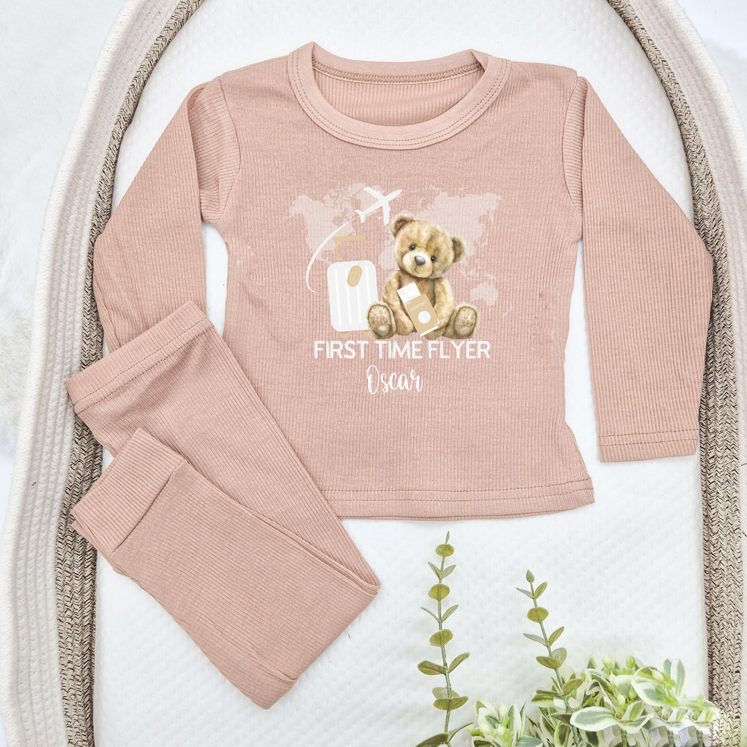 Personalised Teddy Bear First Time Flyer Ribbed Loungewear