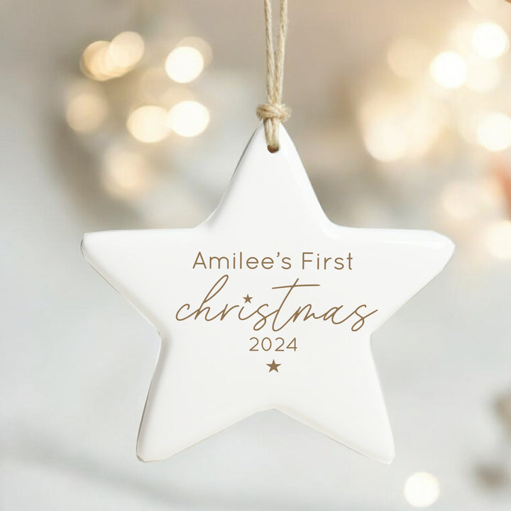 Personalised First Christmas Gold Star Bauble