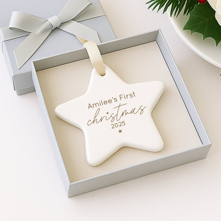 Personalised First Christmas Gold Star Bauble