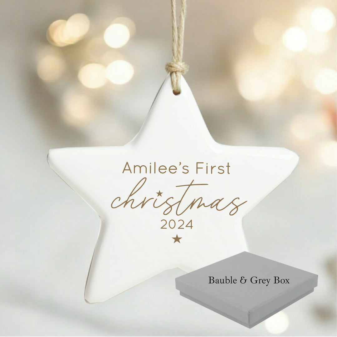 Personalised First Christmas Gold Star Bauble