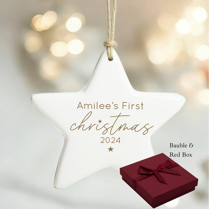 Personalised First Christmas Gold Star Bauble