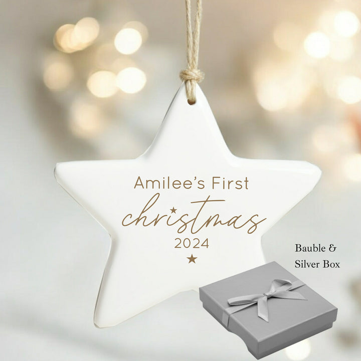 Personalised First Christmas Gold Star Bauble