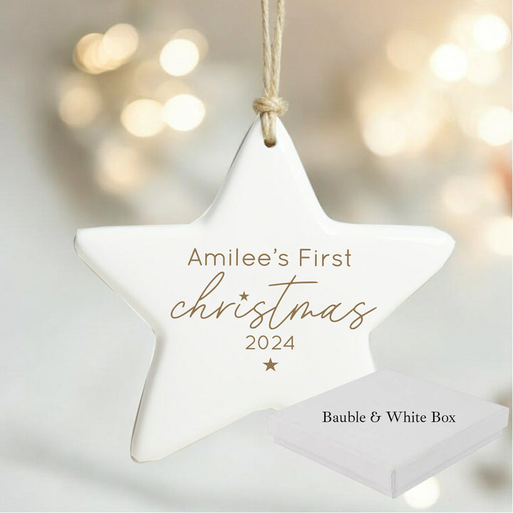 Personalised First Christmas Gold Star Bauble