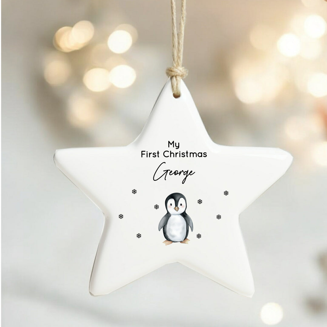 Personalised My First Christmas Penguin Star Bauble