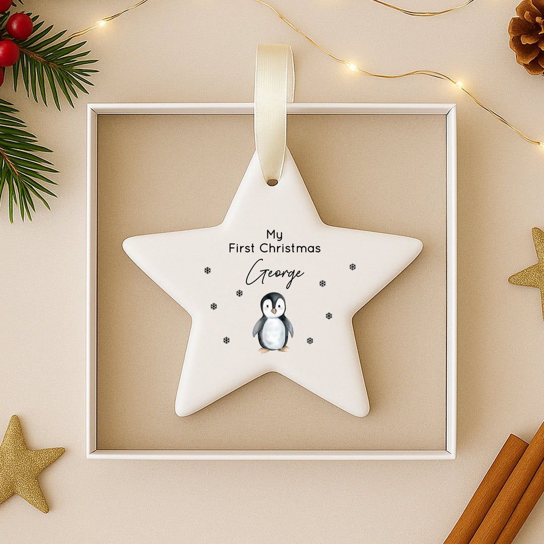 Personalised My First Christmas Penguin Star Bauble
