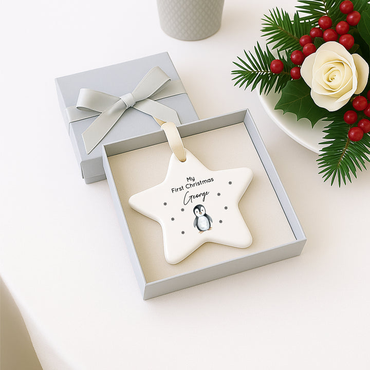 Personalised My First Christmas Penguin Star Bauble