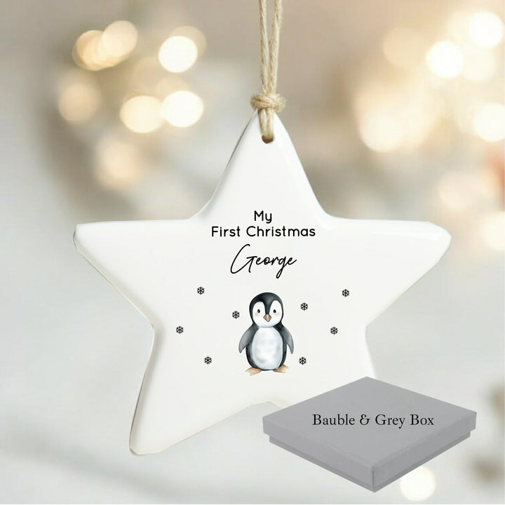 Personalised My First Christmas Penguin Star Bauble
