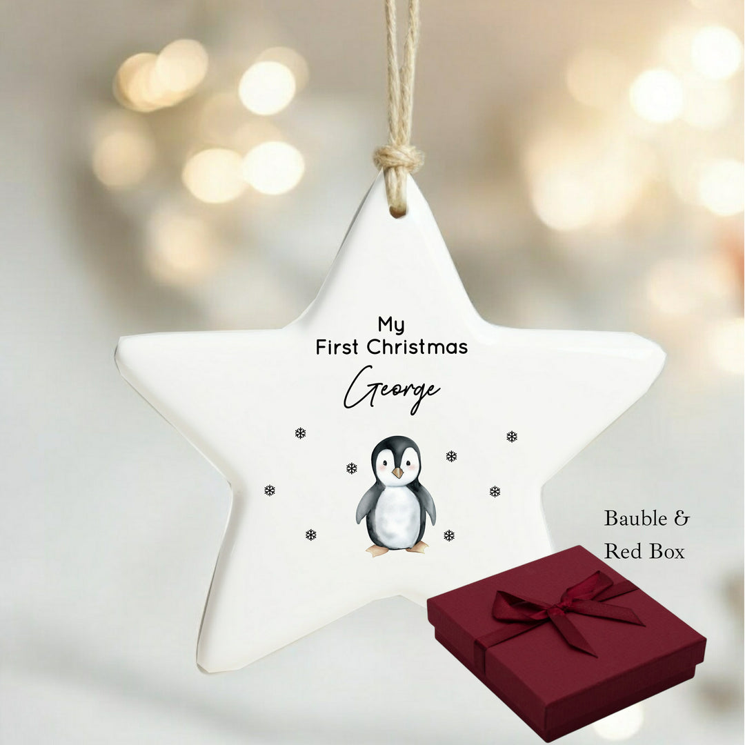 Personalised My First Christmas Penguin Star Bauble