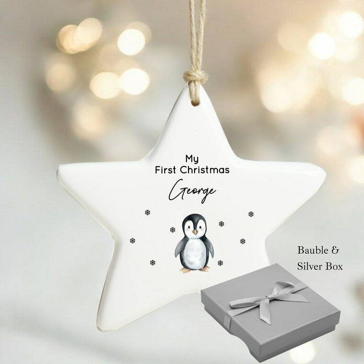 Personalised My First Christmas Penguin Star Bauble